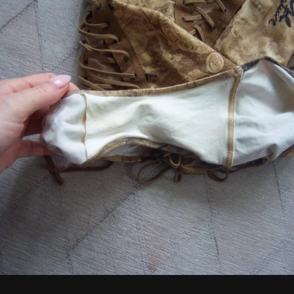 Vintage Rare Nicole Olivier Laceup Mesh Renaissance Print One Piece Swimsuit - Picture 4 of 5